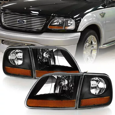 For 97-03 Ford F150 Black Harley Davidson Style Headlight Corner Lamp Left+Right • $101.95