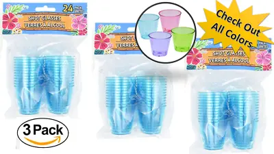 Shooter Cups - Plastic Shot Glasses - 72 BLUE Shooters 2 Oz - Neon Shot Glasses • $10.95