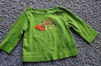 Gymboree 6-12 Fall For Autumn Green Squirrel Shirt Nuts About Daddy Embroidered • $7