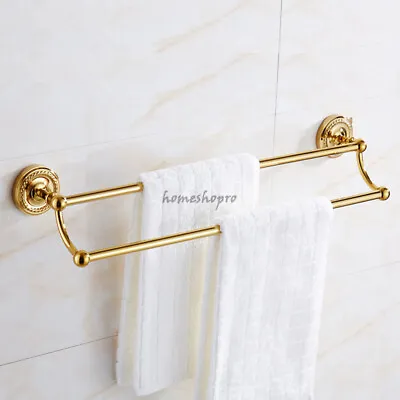 Polish Gold Double Towel Rail Washroom Rack Bar Shelf Wall Mounted Holder Hanger • $93.50