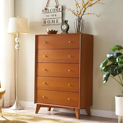 5 Drawer Dresser For Bedroom 48  Tall Modern Chest Of Drawers Mid Century Wood • $376.99