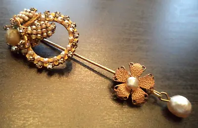 *rare* Vintage Unsigned Miriam Haskell Rhinestone Flower 3  Stick Pin!!! G9514 • $3.25