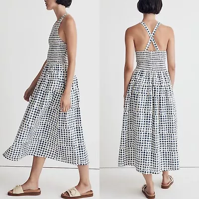 MADEWELL Dress Womens XXL Halter Tiered Midi Smocked Shibori Print Cotton NL080 • $49.99