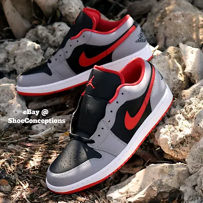 Nike Air Jordan 1 Low Shoes Black Cement Gray Fire Red 553558-060 Mens Sizes NEW • $115.95