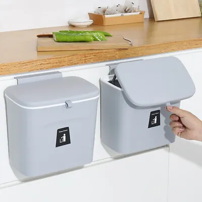 7L Wall Mount Waste Bin Kitchen Cabinet Door Cupboard Hanging Trash Can With Lid • £11.99