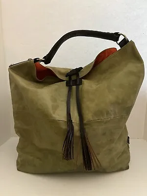 VTG Women’s Tano Green Distressed Leather XL Hobo Shoulder Bag Purse 18x18” BOHO • $29.99