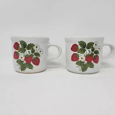 Vintage MCCOY Pottery 2 Strawberry Coffee Mugs Tea Cups 286 USA Berries Blossoms • $12