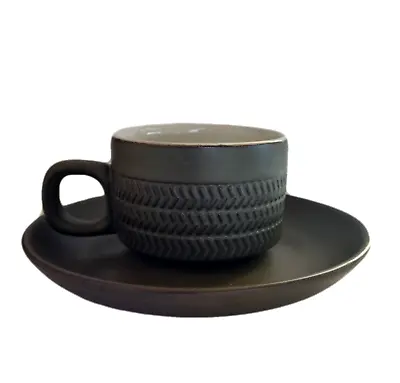 VINTAGE 1962 Denby Chevron Coffee Cup & Saucer Ceramic By Gill Pemberton VG+++ • £9.35