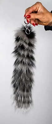 New Silver Fox Stripe Fur Tail Key Chain Efurs4less • $12.99