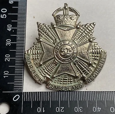 WW1 / WW2 British Army - 5th Cumberland Border Regiment White Metal Cap Badge • $27.57