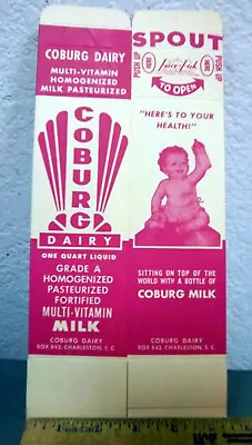 Vintage 1950 Coburg Dairy South Carolina Quart Milk Carton W Baby Graphics NEW  • $7.99