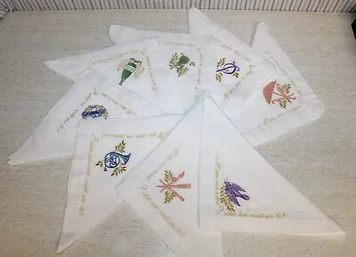 (EM)VTG Set 8 White Linen Cocktail Napkins W/Embroidered Conversation Questions • $16