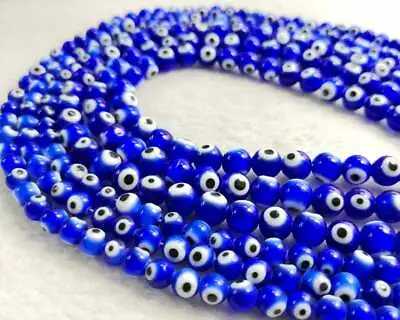 $8.82 • Buy Turkish Greek Mati Evil Eye DIY Blue Round Glass Beads Lucky 8mm 48pcs / Strand