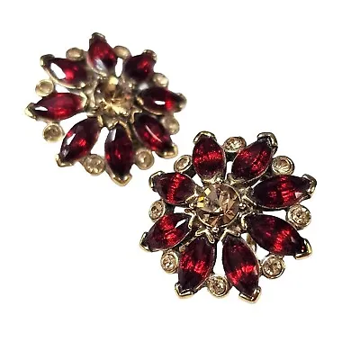 Monet Earrings Gold Tone Red Stones Clip Ons • $20