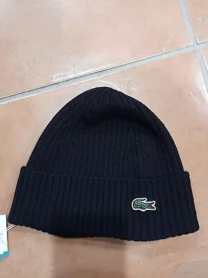 Lacoste Unisex Ribbed Wool Beanie - Black • $76