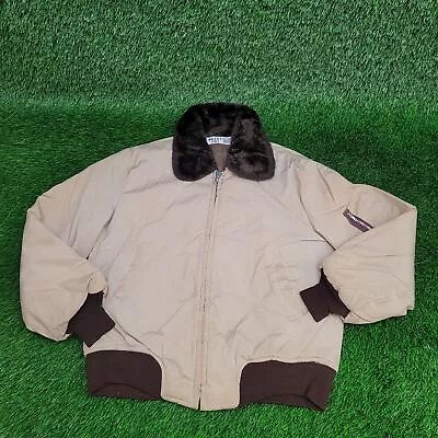 Vintage 80s B-15 Flight Bomber Jacket M/L Fur Collar Quilt Beige Brown IDEAL-Zip • $24.99