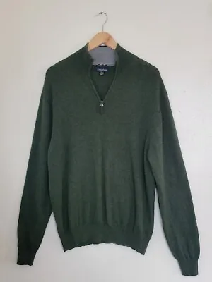 Club Room 2 Ply Cashmere Green V-neck 1/4 Zip Pullover Sweater Mens XL • $29