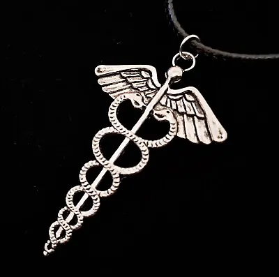 Greek Caduceus Snake Symbol Necklace Charm Pendant Medical Healthcare Doctor • £4