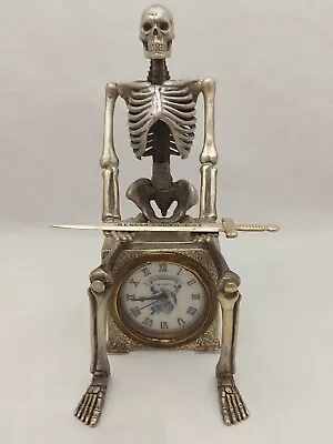 Antique Memento Mori Skull Masonic Desk Clock Silver Plated • £1532.66