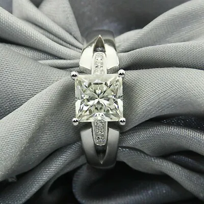 Princess Cut 2 Carat Moissanite Solitaire Engagement Ring 14K White Gold Plated • $171.23