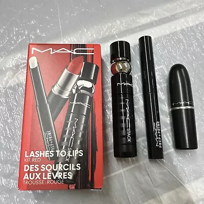 MAC Lashes To Lips Kit Red - Black Stack Mascara Prep N Prime Lip Lady Danger • $23