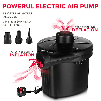 Electric Air Pump For Paddling Pool Fast Inflator Deflator Camp Air Bed Mattress • £8.95