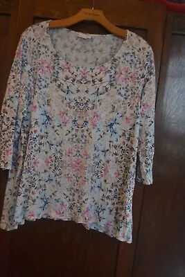 Pink Floral Patterned Scoop Neck Tee By J Jill ~ L • $3.99