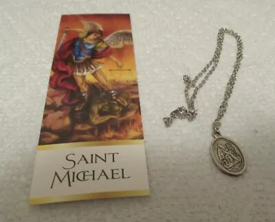  Saint Michael Guardian Angel Necklace Pendant - Silver Tone And Prayer Card • $0.99