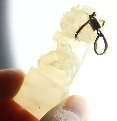 Important 19c Chinese Mutton Fat White Jade Translucent Dragon  Pendant 14k Yg • $1500