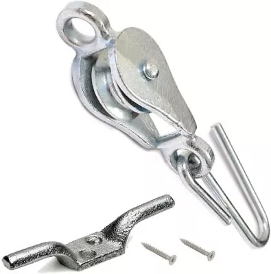 Banner® Washing Line Pulley With Cleat Hook And Screws Steel Galvanized • £6.99