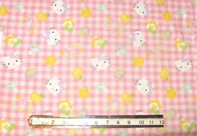 16  X 43  Hello Kitty Pink Gingham Faux Applique Apple Mushroom On Cotton Fabric • $4.09
