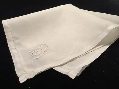 L1357++Vintage Linen Madeira Monogram “B” Gentlemen’s Men’s Pocket Handkerchief • $12.95