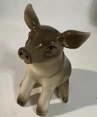 Vintage Pig Figurine Risen Brown Cream Handpainted Big Ear Pig 3inches Tall VTG • $7.99