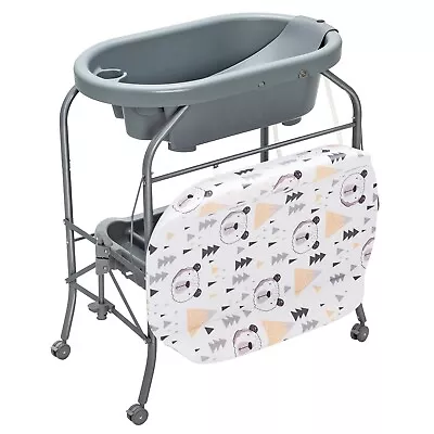 Baby Changing Table Portable Folding Infant Nursery Diaper Station With Bathtub • £93.95