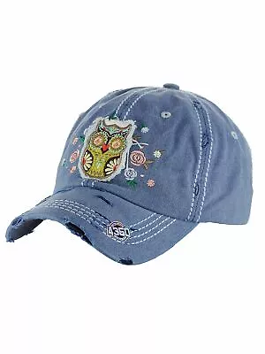 Ceci® Womens Baseball Cap 'Owl' Distressed Vintage Embroidered Dad Hat • $14.99