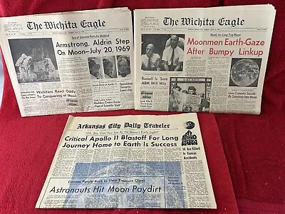 Newspaper July 21 1969 Man Walks On Moon Lot 2  Kansas Wichita & Arkansas City • $25