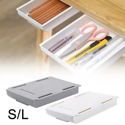 $13.29 • Buy Self Adhesive Under Desk Drawer Table Hidden Storage Organizer Box Pencil Tray
