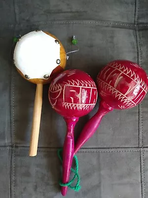 Maracas Roatan Hand Carved And Painted Roatan Maracas 8  Long And Unbranded Drum • $15