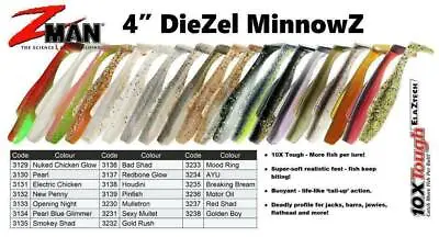 ZMan DieZel MinnowZ 4 Inch Soft Plastic Fishing Lure Zman Z Man Minnows BRAND NE • $12.99