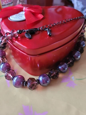 £5 • Buy M&s Statement Chocker Necklace Glass Beads Vintage 46cm Purple Smoky Brown Beads
