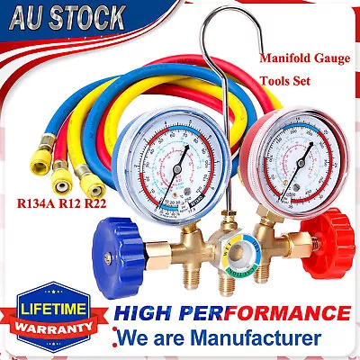 R12 R134A R410A R22 Manifold Gauge Kit A/C Charging Hose Air Conditioner HVAC AU • $39.89