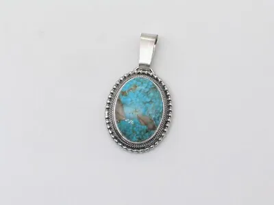 Native American Navajo Handmade Sterling Silver And Kingman Turquoise Pendant • $85