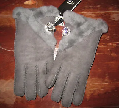 UGG Gloves Swarovski Crystal Bailey Bling Sheep Shearling Grey Or Black New $175 • $164.49