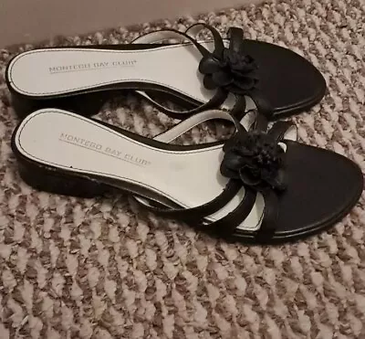 Montego Bay Club Women's Black White Small Wedges Flower Design Open Toe Size 6 • $17.99