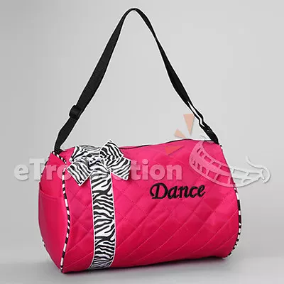 Girls Kids Dance Duffle Bags Quilted Zebra Pattern Ribbon Blue Green Pink Purple • $13.99