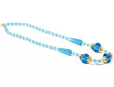 16  Vintage Czech Necklace Blue Teardrop Pinched Oval English Cut Glass Beads • $24