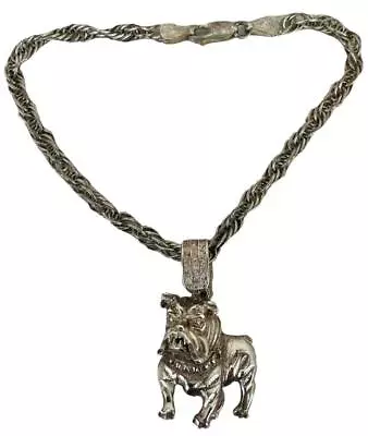 Vintage Estate Sterling Silver English Bulldog Dog Puppy Charm Figural Bracelet • $66.75