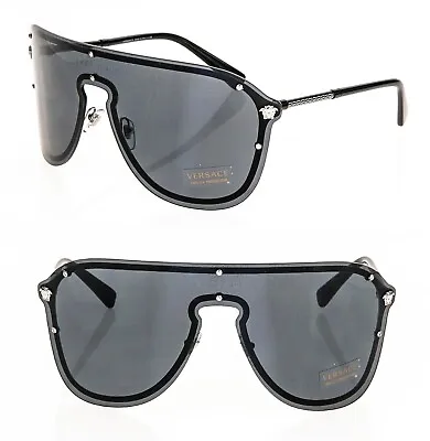 VERSACE FRENERGY Medusa Silver Black Pilot Visor Wrap Sunglasses VE2180 2180 • $171.50