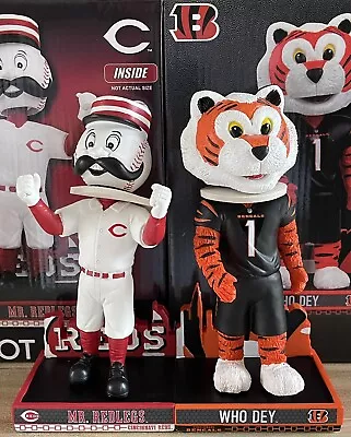 MR. REDLEGS Reds & WHO DEY Bengals CINCINNATI Skyline Mascots Bobblehead Set NIB • $250