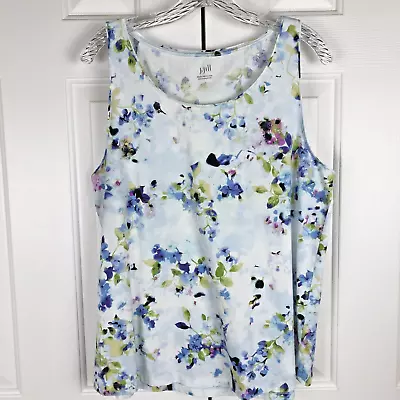 J Jill Printed Shirttail Tank Large Blue Floral Pima Cotton Modal • $14.99